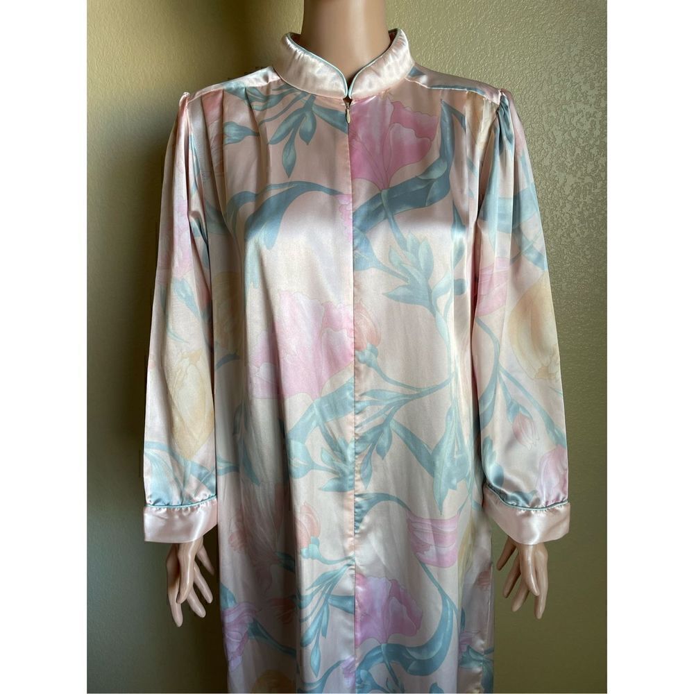 Vintage Neiman Marcus Natori Satin Floral Long Intimates Nightgown House Dress S - Picture 2 of 10